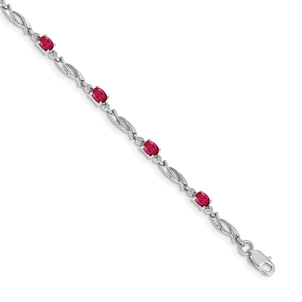 14k White Gold Diamond & Ruby Bracelet